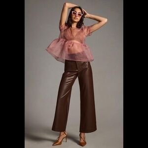 Anthropologie Colette Cropped Wide Leg Pants Maeve Faux Leather Sz 30